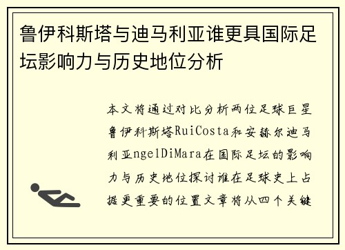 鲁伊科斯塔与迪马利亚谁更具国际足坛影响力与历史地位分析
