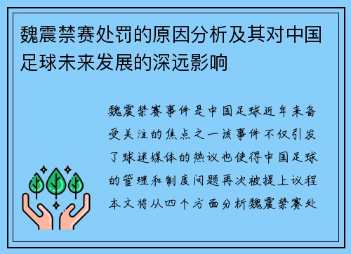 魏震禁赛处罚的原因分析及其对中国足球未来发展的深远影响