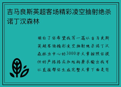 吉马良斯英超客场精彩凌空抽射绝杀诺丁汉森林